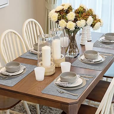 Maxpearl Faux Leather Placemats Set of 6 - Waterproof - Wipe Clean - Heat Resistant - Anti Slip Dining Table Place Mats, Suitable for Indoor & Outdoor Use, 17’’×12’’, Grey - Image 2
