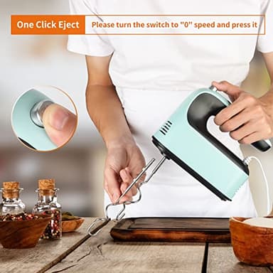 Yomelo 9-Speed Digital Hand Mixer Electric, 400W Powerful DC Motor, Baking Mixer Handheld with Snap-On Storage Case, Touch Button, Turbo Boost, Dough Hooks, Whisk (Ice Blue) - Image 6