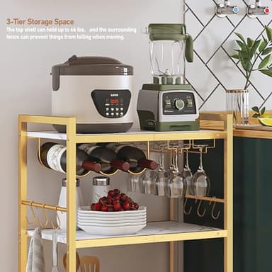 TUTOTAK Bar Cart - Serving Cart for Home - Microwave Cart, Drink Cart, Mobile Kitchen Shelf with Wine Rack and Glass Holder, Rolling Beverage Cart BC01BMG030 - Image 5