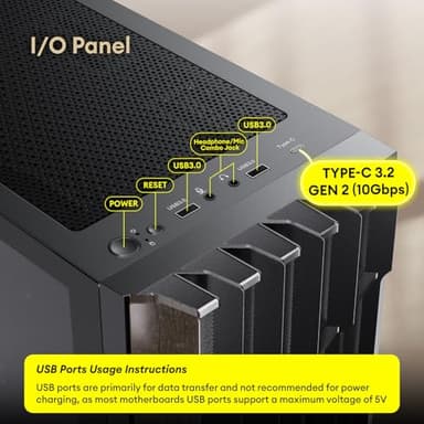 Okinos Oak Wood ATX PC Case, 4 x 120mm 3 Pin Non-PWM Case Fans Pre-Installed, Type-C Port, Tempered Glass Side Panel, Black Mid-Tower Computer Case, Cypress 5 AIR - Image 7