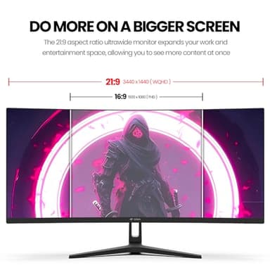 CRUA 34 Inch Curved Gaming Monitor, 21:9 WQHD 3440x1440 165Hz/144Hz 1500R Ultrawide Computer Monitor Support Freesync, PIP/PBP, 120% sRGB, HDMI 2.0 & DP 1.4, Wall Mountable/Tilt Adjustable-Black - Image 3
