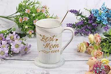 Best Mom Ever Coffee Mug - Gifts for Mom from Daughter Son - Birthday, Christmas, Mother's Day - 14 Ounce With Gift Box, Spoon, and Mug Mat - Gray - Image 4