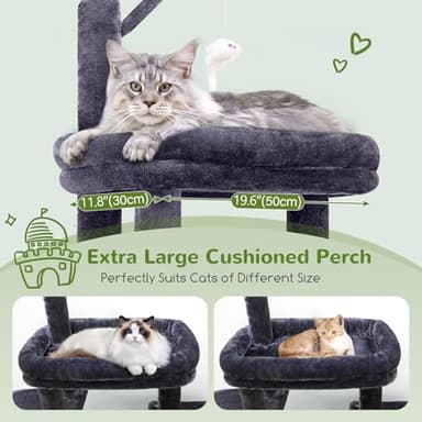 Globlazer Cat Tower for Adult Indoor Cats, 50-inch Heavy Duty Cat Tree for Big Cats, Cat Tree House with Extra-Large Padded Platform, Sisal Scratching Board, 2 Large Condos, F50, Dark Grey - Image 3