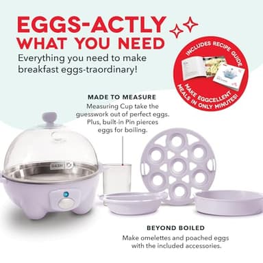 DASH Rapid Egg Cooker: 7 Egg Capacity Electric Egg Cooker for Hard Boiled Eggs, Poached Eggs, Scrambled Eggs, or Omelets with Auto Shut Off Feature - Lavender - Image 4