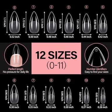 AILLSA Long Almond Nail Tips Full Cover Clear Gelly Nails Tips Half Matte Acrylic Tips Pre-Filed Fake Press on Nail Tips for Extension Home DIY Salon Manicure 216PCS 12 Sizes - Image 6