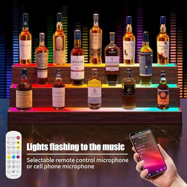 Cubehom LED Lighted Liquor Bottle Display Shelf, 24 Inch Bar Display Shelf with App & Remote Control 3 Tier for Home Bar, Party, Walnut - Image 3