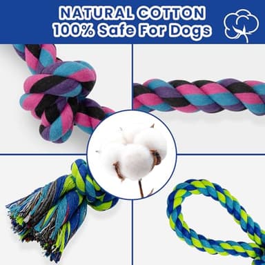 Heavy Duty Dog Rope Toys for Aggressive Chewers - 2 Pack Indestructible Tug of War Toys for Medium to Large Breeds, 100% Cotton for Boredom and Teeth Cleaning - Image 3
