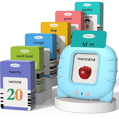 Startcan Spanish & English Talking Flash Cards for Toddlers 1 2 3 4 5 6, Audible Toys for Kids to Learn Spanish - 258 Cards and 516 Words(Blue) - Image 1