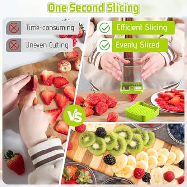 Fruit Slicer Cup - Strawberry, Banana, Grape Cutter, Egg Slicer for Hard Boiled Eggs - Detachable Fruit Slicer with Push Plate - Rapid & Safe Slicing Kitchen Gadgets for Easy Food Prep (Food green) - Image 4