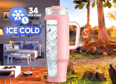 Meoky 40 oz Tumbler with Handle and Straw, Insulated Tumbler with Lid and Straw, Stainless Steel Travel Mug, Keeps Cold for 34 Hours, 100% Leak Proof, Fits in Car Cup Holder (Blush) - Image 2