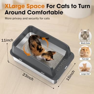 2PACK Stainless Steel Litter Box, Extra Large Litter Boxes for Big Cats, XL Metal Cat Litter Box with Lid High Sides, Anti-Urine Leakage, Non-Sticky, Scoop Included - Image 3