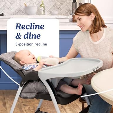 Graco Slim Snacker High Chair, Ultra Slim, Fast-Folding, Multiple Recline Positions, Comfortable Feeding, Whisk - Image 3