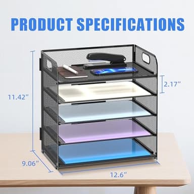 Supeasy 5 Trays Paper Organizer Letter Tray with Handle-Mesh Desk File Organizer, Paper Sorter Desk Organizer for Office, Home or School - Image 6