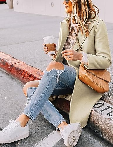 Tanming Women's Notch Lapel Double Breasted Wool Blend Mid Long Pea Trench Coat (Beige-L) - Image 3