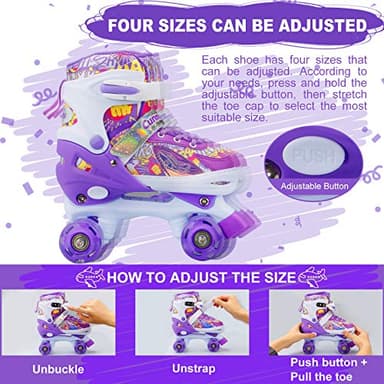 Cunmucu Kids Roller Skates Girls Gifts – 4 Sizes Adjustable Toddler Roller Girls Skates Outdoor Indoor for Youth and Children, Patines para Niñas with Light up Wheels - Image 2