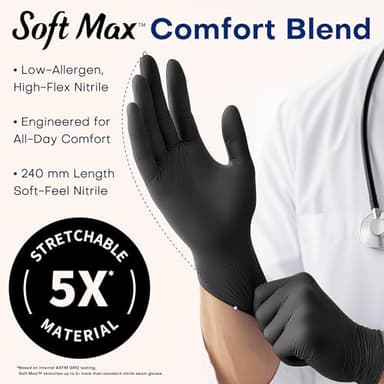 Supmedic Disposable Nitrile Gloves, Chemical Resistant, Powder-Free, Latex-Free, Food Safe, Medical Exam Gloves, Black, X-Large, 100 Pcs - Image 3