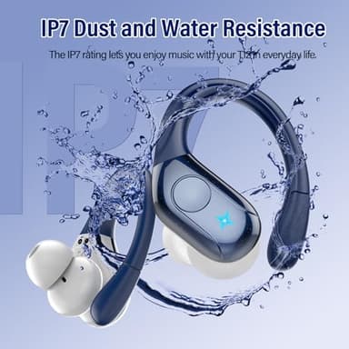 Wireless Earbuds Bluetooth 5.4 Headphones 75H Playtime Stereo Deep Bass Sports Ear Buds with Earhooks, LED Display Bluetooth Earbuds with 4 ENC Mic, IP7 Waterproof Earphone for Running, Dark Blue - Image 7