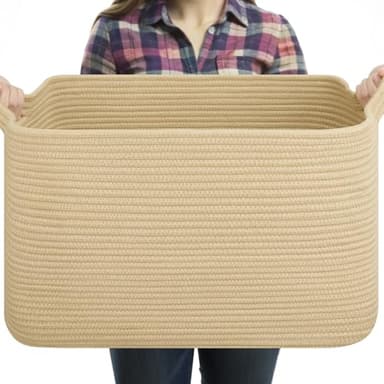 OIASKET Large Blanket Basket, Jute Blanket Storage Living Room, Rectangle Woven Baskets for Storage Toys, Towels, Diry Clothes Organizer Bins (Jute) - Image 1