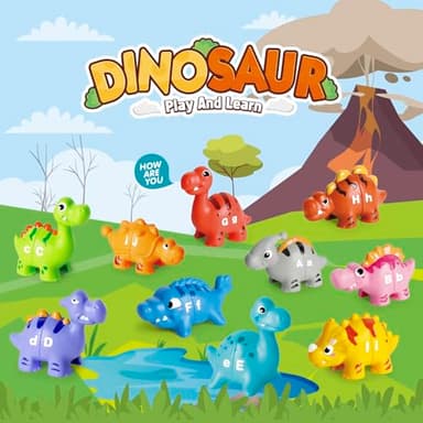 52 PCS Dinosaur Alphabet Learning Toys for Toddlers Kids 3-5, 10 Different Dinosaur Figures, Double Sided ABC Matching Game, Preschool Activities Montessori Fine Motor Toys for Toddlers Kids - Image 2