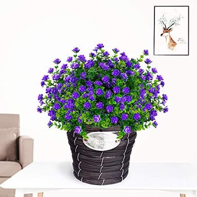 TEMCHY 24 Bundles Outdoor Artificial Fake Flowers No Fade UV Resistant Faux Plastic Plants for Hanging Planter Patio Yard Wedding Indoor Home Kitchen Farmhouse Décor (Purple) - Image 6