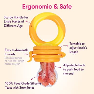 NatureBond Baby Food Feeder/Fruit Feeder Pacifier Nibbler (2 Pack) - Infant Teething Toy Teether Weaning in Appetizing Colors | + Additional Silicone Sacs - Image 2