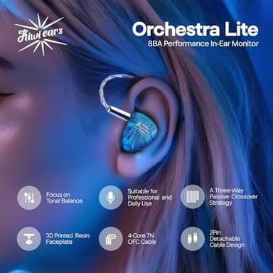 Linsoul Kiwi Ears Orchestra Lite Performance Custom 8BA in-Ear Monitor IEM with Detachable 4-core 7N Oxygen-Free Copper OFC Cable, Handcrafts Faceplate for Audiophile Studio Musician (Blue - Image 5