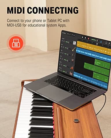 Donner DDP-80 Digital Piano 88 Key Weighted Keyboard, Full-size Electric Piano for Beginners, with Sheet Music Stand, Triple Pedal, Power Adapter, Supports USB-MIDI Connecting, Retro Wood Color - Image 7