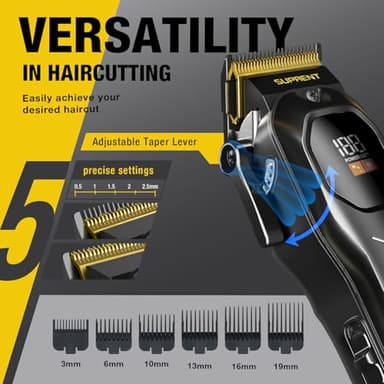 SUPRENT Mens Hair Clipper-Rechargeable Hair Cutting Kits with LED Display, Cordless Hair Clipper for Home Use & Barbers (Black) - Image 3