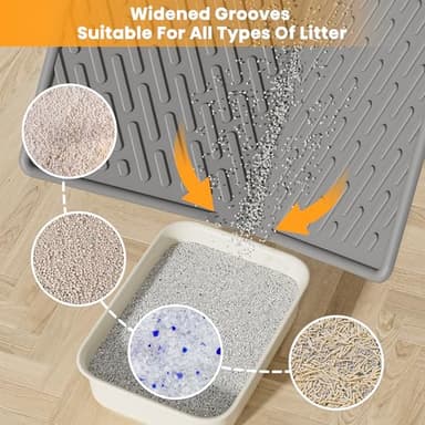Pieviev Cat Litter Box Mat, 24"x 17" EVA Scratch Resistant Litter Trapping Mat, Easy Clean for Scatter Control, Soft on Kitty Paws, Waterproof & Urine Proof for Indoor Use, Gray - Image 2