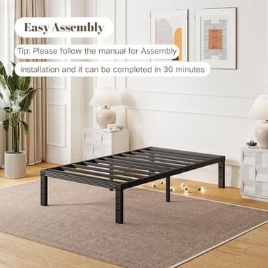 ZIYOO Twin Bed Frames with Heavy Duty Steel Slat, 14 Inches Platform Bed Frame, Non-Slip Design, No Box Spring Needed, Easy Assembly, Quiet Noise Free, Under Bed Storage Space, Black - Image 5