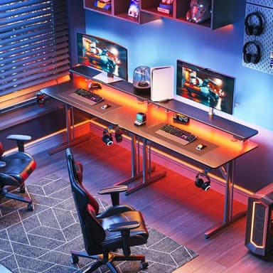 MOTPK 32 Inch Small Gaming Desk with LED Lights, Computer Desk Gaming Table with Monitor Shelf, Gamer Desk with Carbon Fiber Texture, Kids Boys Desk Gift for Men - Image 5