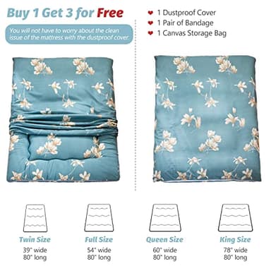 MAXYOYO Floral Printed Rustic Japanese Floor Mattress - Foldable Futon, Roll Up Camping Bed for Adults, Floor Lounger, Couches and Sofas, King Size - Image 2