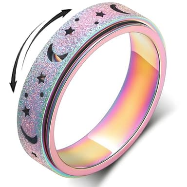 LuckyAmor Anxiety Ring for Women Spinner Rings:Rotating Rings Stainless Steel 6mm Moon Star Anxiety for Men Band Jewelry Gift for Women Size 6 7 8 9 10 - Image 1