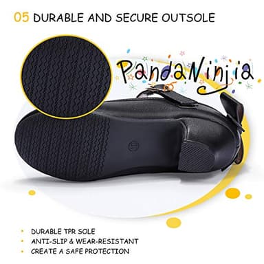 PANDANINJIA Girls Toddler/Little Kid Jada Dress Mary Jane Pumps with Heels Bow Party Wedding Princess Shoes (Black Pu, 12 M US Little Kid) - Image 7