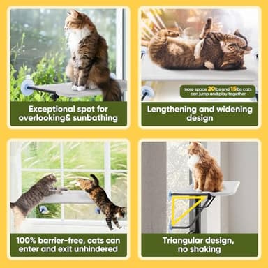 Cat Window Perch, cat Window Bed Hammock, Cat Hammock for Window, with 4 Strong Suction Cups, Metal Frame,Washable Shelf Cover, Fits 27" W X 13" H Glass Spaces (Large) - Image 4