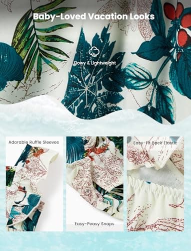 PATPAT Matching Family Hawaiian Outfits - Mommy and Me Hawaiian Dress Matching Set Tropical Palm Newborn Halter Neck Romper White Baby Girl 3-6 Months - Image 5