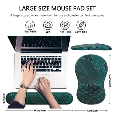 Mouse Pad Wrist Support, Laokiiy 2 in1 Keyboard Wrist Rest+ Ergonomic Mouse Pad, Non-Slip Wrist Rest for Computer Keyboard, Made Easy Typing & Relieve Wrist Pain(Banana Leaf Green) - Image 5