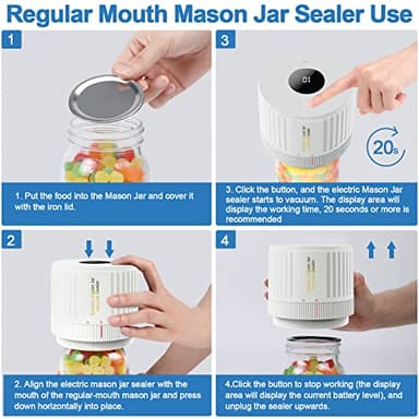 LOVE MOMENT Electric Mason Jar Vacuum Sealer Kit for Wide Mouth and Regular Mouth Mason Jar - White - Image 3