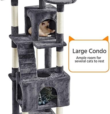 Yaheetech 72-inch Cat Tree, Multi-Level Cat Tower with 2 Condos & 6 Scratching Posts, 3 Perches & Detachable Toy Ball, Pet Furniture Play House for Kittens/Cats, Dark Gray - Image 5