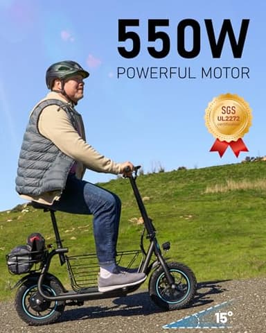 URBANMAX Electric Scooter with Seat, 550W Motor, 18.6MPH Top Speed, 20 Miles Range, Adults Electric Scooter with Large Storage Basket for Pets Dogs and Items C1S-FB4 - Image 3