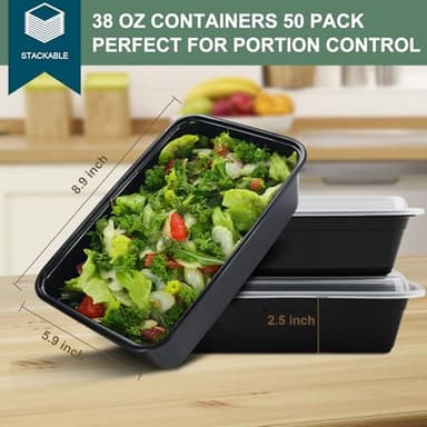 vivigu 50 Pack Meal Prep Containers 38 oz, Leakproof To Go Food Containers, Disposable & Reusable Food Prep Containers for Takeout, Food Storage Containers BPA-Free, Microwave/Dishwasher/Freezer Safe - Image 3