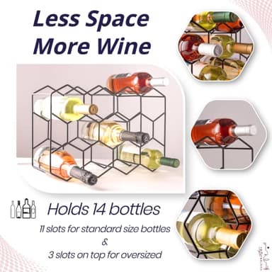 Gusto Nostro Countertop Wine Rack - 14 Bottle Freestanding Modern Black Metal Small - 3 Tier Tabletop Wine Holder Stand for Cabinet, Pantry - Wine Racks Countertop - No Assembly Required - Image 3