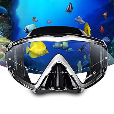 Adult Pano 3 Window Scuba Diving Mask, Tempered Glass Snorkel Mask Anti-Fog Swim Mask No Leakage Swim Goggles with Nose Cover Snorkeling Gear for Snorkeling, Freediving, Swimming (Black) - Image 5
