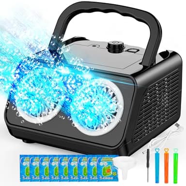 SHCKE Automatic Bubble Machine Upgrade Bubble Blower with 2 Fans,Plug in or Battery Operated Portable Bubble Maker,20000+ Bubbles Per Minute Bubbles for Outdoor Wedding Birthday Party - Image 1