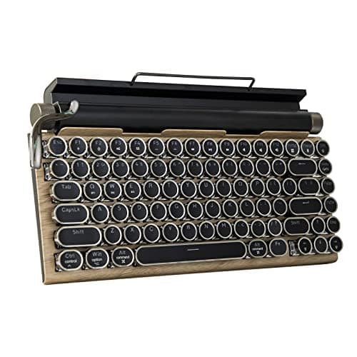 Adventurers Typewriter-Style Retro Mechanical Keyboard LED Backlight 83 Keys Bluetooth 5.0 Blue Axis Wood Color Panel Compatible with iOS/Android/Windows/Vista/Linux/Mac Office/Gaming, 12.8x6.6x1.6in - Image 1