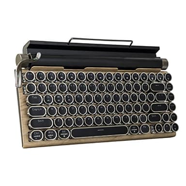 Adventurers Typewriter-Style Retro Mechanical Keyboard LED Backlight 83 Keys Bluetooth 5.0 Blue Axis Wood Color Panel Compatible with iOS/Android/Windows/Vista/Linux/Mac Office/Gaming, 12.8x6.6x1.6in - Image 1