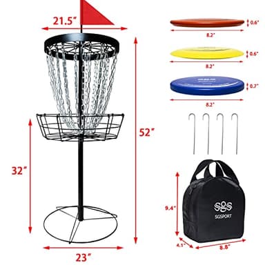SGSPORT Disc Golf Basket with Discs | Portable Disc Golf Target with Heavy Duty 24-Chains Disc Golf Course Basket, Come with 6pcs Disc Golf Discs with Carry Bag - Image 2