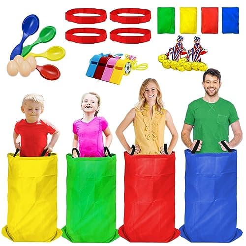 Potato Sack Race Bags - 32PCS Outdoor Games Sack Race Bags for Adults and Kids,3 Legged Race Bands,Egg Spoon Relay Race,Bean Bag Toss,Party Games for Kids,Field Day Games for Adults - Image 1