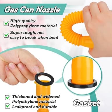 Gas Can Spout Replacement - 6 Kit Fuel Can Tank Nozzle with Gasket for 1/2/5/10 Gal Oil Cans, Easy to install, Durable Anti-Spill with Screw Collar Caps, Spout Cover, Base Cap, Drill Bit - Image 3
