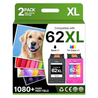 Eudul 62XL Color Ink Cartridges Replacement for HP Ink 62XL Black and Color Combo Pack CartridgeWork with 275 and 276 Ink Cartridges, TR4720 (1 Black, 1 Tri-Color)